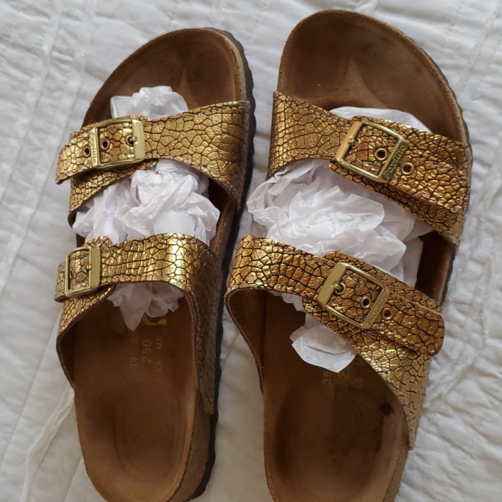 Papillio by Birkenstock Copper Gold Patterned Sandals